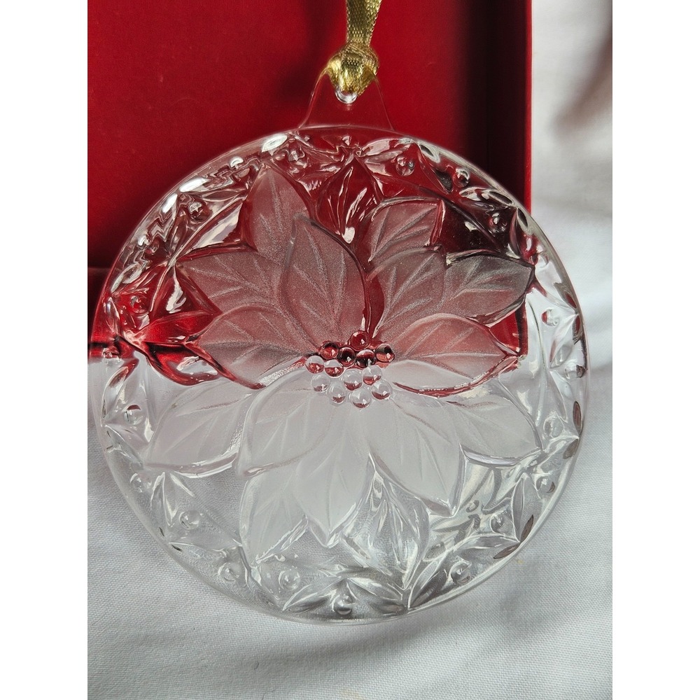 Mikasa Festive Poinsettia 3.25" Crystal Christmas Ornament With Box